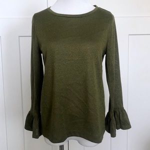 J crew green sparkle bell sleeve top